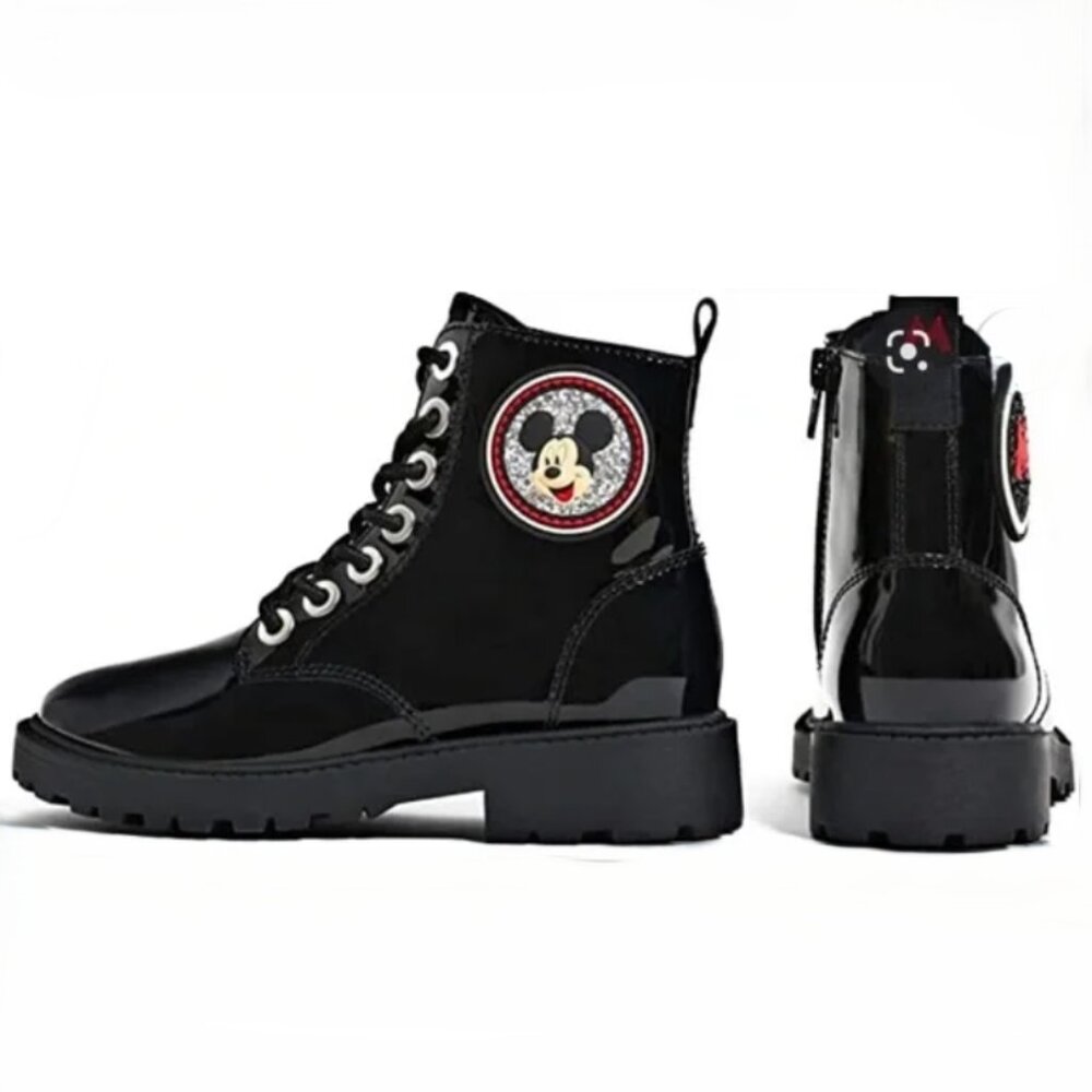 Zara | Disney Mickey Mouse Patent Leather‎ Combat Boots | SZ 34 (US Size 2)